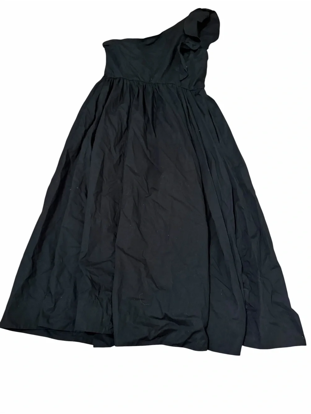 J. Crew One Shoulder Midi Dress size 6 Black Ruffle Travel Cruise CA430